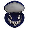 Luxury Blue Velour Heart Jewellery Box for Set/ Necklace/ Brooch/ Pendant/ Earring/ Comb (Necklace Not Included)