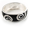 Black Crystal Enamel Swirl Bangle Bracelet