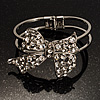 Silver Tone Crystal Bow Hinged Bangle Bracelet