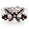 Swarovski Crystal Butterfly Hinged Bangle Bracelet (Silver&Red)