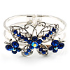 Swarovski Crystal Butterfly Hinged Bangle Bracelet (Silver&Blue)