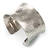 Silver Tone Wide Etched Floral Cuff Bangle