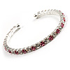 Clear&Pink Crystal Thin Flex Bangle Bracelet (Silver Tone)