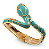 Gold Tone Enamel Crystal Snake Bangle Bracelet (Aqua)