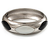 Rhodium Plated Black & White Enamel Hinged Bangle Bracelet