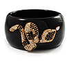 Wide Black Resin 'Snake' Hinged Bangle Bracelet