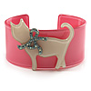 Kitty With Crystal Bow Pale Pink Plastic Cuff Bangle