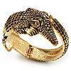 Vintage Crocodile Hinged Bangle Bracelet (Antique Gold Tone)