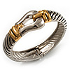 Stately Two Tone Textured 'Buckle' Hinged Bangle Bracelet