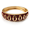 Red Ornamental Enamel Hinged Bangle Bracelet (Gold Tone)