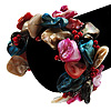 Multicoloured Floral Shell & Simulated Pearl Cuff Bracelet (Silver Tone)