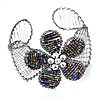 Silver Tone Beaded Flower Wire Flex Cuff Bracelet - 20cm Length