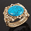 Victorian Gold Crystal, Turquoise Stone Hinged Bangle Bracelet
