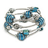 Silver-Tone Beaded Multistrand Flex Bracelet (Dark Teal Blue)