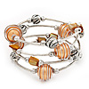 Silver-Tone Beaded Multistrand Flex Bracelet (Apricot Yellow)