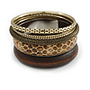 Antique Gold Metal & Snake Leather Style & Wood Bangle Set of 6 - 18cm Length