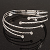 Rhodium Plated Crystal Textured Armlet Bangle - up to 29cm upper arm