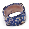 Blue Floral Print Chunky Square Resin Bangle Bracelet - up to 20cm wrist