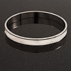 Stylish White Enamel Slip-On Bangle With Clear Swarovski Crystals (Silver Finish) - 18cm Length