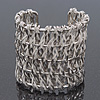 Wide 'Woven' Wire Cuff Bracelet In Silver Tone - up to 19cm wrist