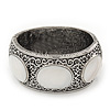 Burn Silver Effect White Shell Hammered Hinged Bangle - up to 19cm wrist