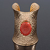 Wide Burn Gold Hammered 'Egyptian' Style Cuff Bracelet - 9.5cm Width