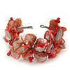 Light Coral Floral Shell & Simulated Pearl Cuff Bracelet In Silver Plating - Adjustable
