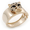 Statement Crystal 'Tiger' Hinged Bangle Bracelet In Gold Plating - 18cm Length