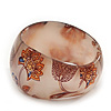 Chunky Beige/Brown 'Floral Pattern' Resin Bangle Bracelet - 20cm Length