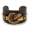Citrine/ Smokey Topaz Coloured Swarovski Crystal 'Knot' Dark Brown Leather Flex Cuff Bracelet - Adjustable