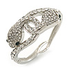 Stunning Swarovski Crystal Intertwined Snake Hinged Bangle Bracelet In Rhodium Plating - 17cm Length