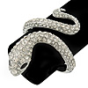Stunning Swarovski Crystal Coiled Snake Hinged Bangle Bracelet In Rhodium Plating - 18cm Length