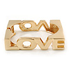 Statement Square Polished Gold Tone 'LOVE' Hinged Bangle Bracelet - 18cm Length
