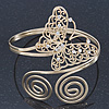 Gold Plated Filigree, Crystal Butterfly & Twirl Upper Arm, Armlet Bracelet - Adjustable