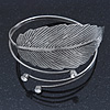 Vintage Inspired Hammered, Crystal Leaf Upper Arm, Armlet Bracelet In Antique Silver Tone - Adjustable