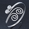 Rhodium Plated Small Swirls Crystal Upper Arm Bracelet - Adjustable