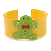 Yellow, Light Green Crystal Acrylic 'Gingerbread Man' Cuff Bracelet - 19cm L