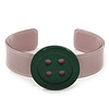 Beige, Dark Green Acrylic Button Cuff Bracelet - 19cm L