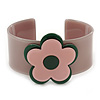Beige, Light Pink, Dark Green 'Modern Flower' Acrylic Cuff Bracelet - 19cm L