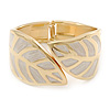 Magnolia Coloured Enamel 'Leaf' Hinged Bangle In Gold Plated Metal - 18cm Length