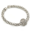 Silver Tone Mesh Flex Bracelet With 18mm Crystal Ball - All Sizes