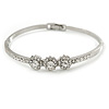 Silver Tone, Crystal Triple Flower Bangle Bracelet - 18cm L