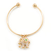 Gold Tone Slip-On Cuff Bracelet With A White Enamel Elephant Charm - 19cm L