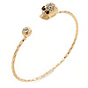 Crystal Skull Thin,Twisted, Gold Plated Cuff Bracelet - Adjustable