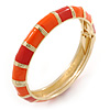 Bright Orange Enamel Hinged Bangle Bracelet In Gold Plating - 19cm L