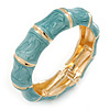 Light Blue Enamel Segmental Hinged Bangle Bracelet In Gold Plating - 19cm L