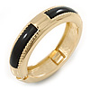 Gold Plated Black Resin Round Hinged Bangle Bracelet - 19cm L