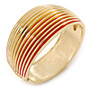 Red Enamel, 'Ruffled' Hinged Bangle Bracelet In Gold Plating - 19cm L