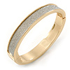 Gold Plated Silver Glitter Oval Hinge Bangle Bracelet - 18cm L