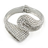 Clear Crystal Double Leaf Hinged Bangle In Silver Plating - up to 20cm L